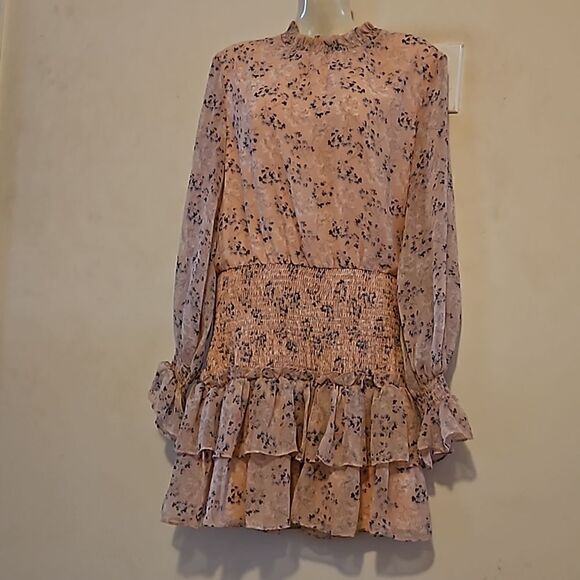 Honey Chelsea Women's Floral Ruffled Long Sleeves Mini Dress XS Pink - Picture 2 of 16